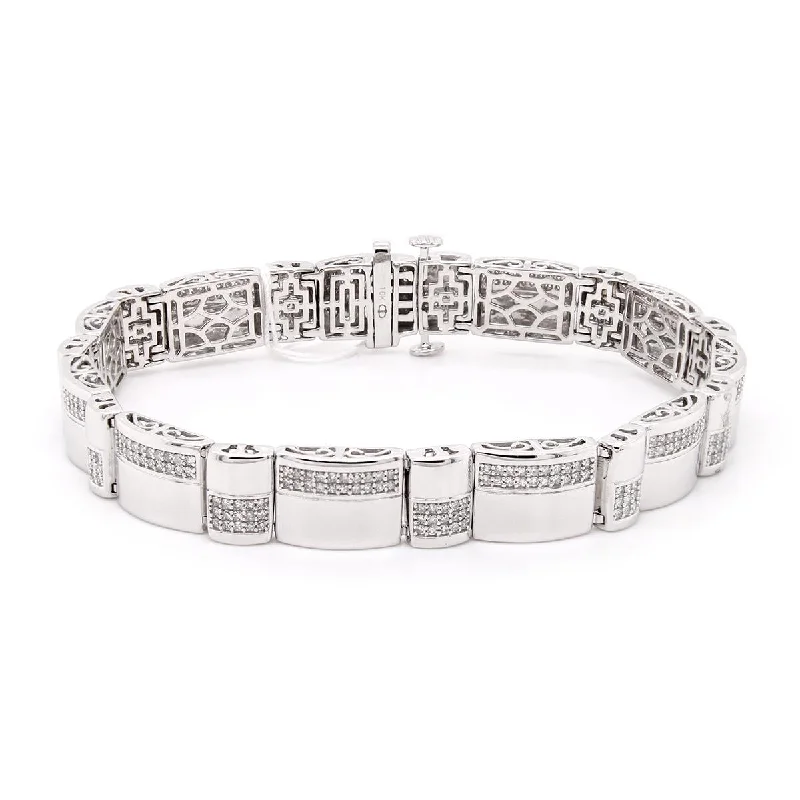 Luxury Gold Bracelet for Special Occasions-MEN'S WHITE GOLD BRACELET WITH 385 DIAMONDS, 1 5/8 CT TW