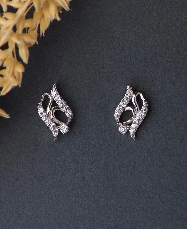 Classic Diamond Earrings-Pretty Stone Studded Silver Earring