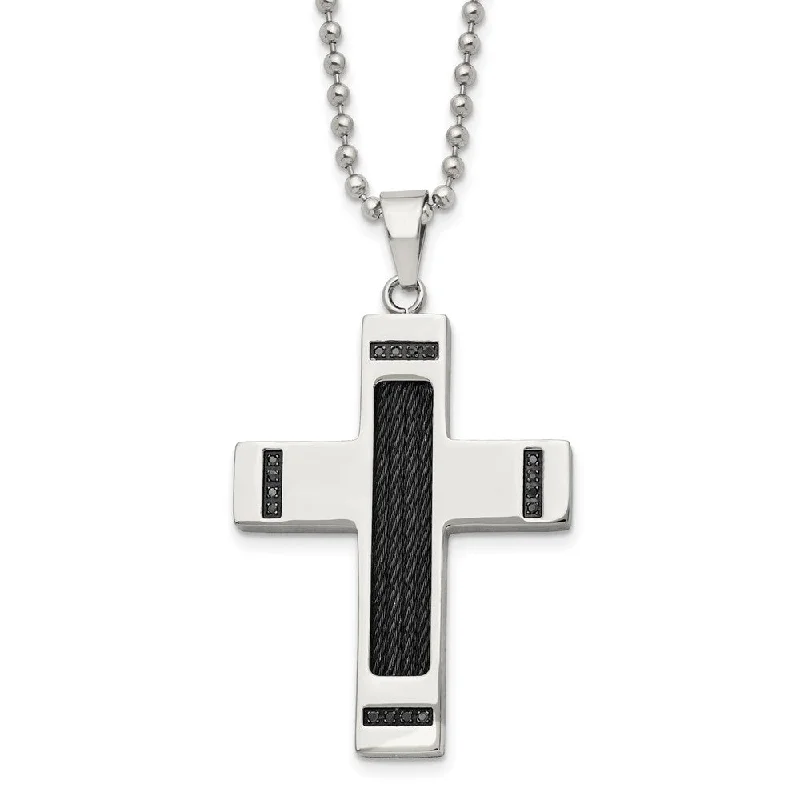 Personalized Name Necklace-Stainless Steel Black Plated 1/10ctw Black Diamond Cross Necklace 24in