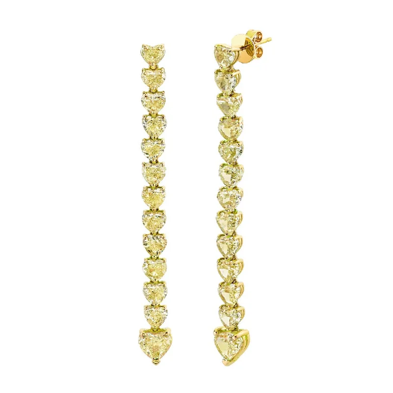 Stud Earrings for Every Day-18K Gold Heart-Shaped Fancy Yellow Diamond Dangle Earrings