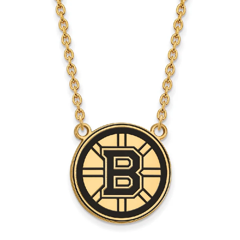 Choker Necklace with Charm-SS 14k Yellow Gold Plated NHL Boston Bruins LG Enamel Necklace, 18 In