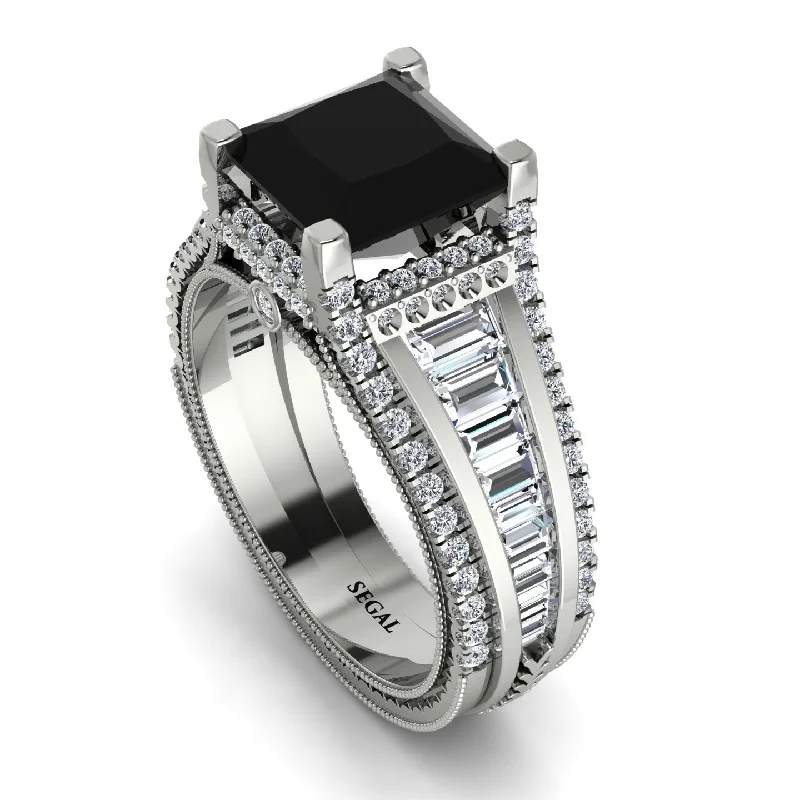 Personalized Name Ring-Princess Geometric Black Diamond Engagement Ring - Marilyn No. 9