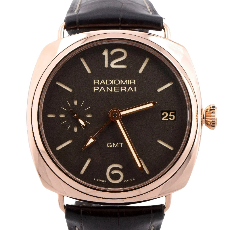 Swiss Made Watches for Precision and Durability-MINT Panerai Radiomir 3 Days PAM 421 GMT 18K Rose Gold 47mm Date Watch PAM00421