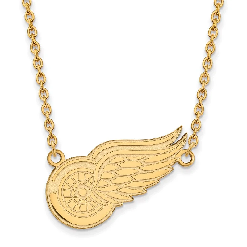 Vintage Gold Necklace for Women-14k Yellow Gold NHL Detroit Red Wings Large Necklace, 18 Inch