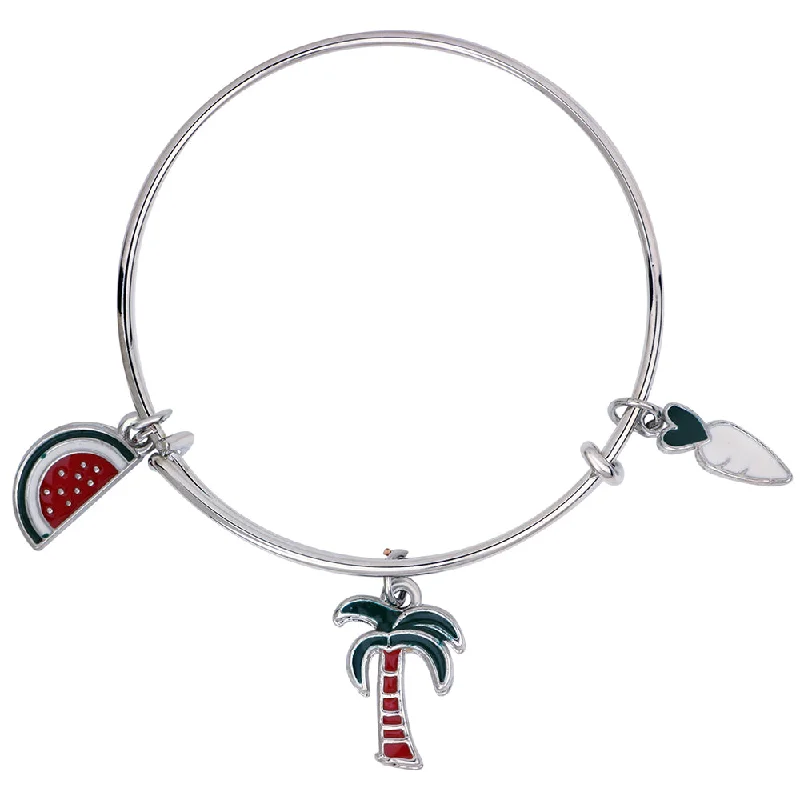 Handcrafted Silver Bangles-Mahi Coconut Tree, Raddish & Watermelon Shaped Enamel Work Charm Bracelet with Rhodium Plated for Kids (BRK1100877R)