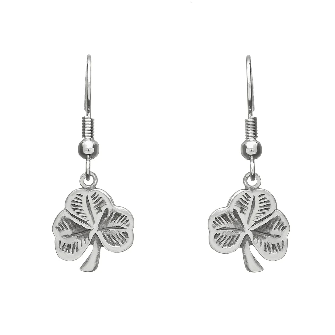 Diamond Drop Earrings-Shamrock Pewter Drop Earrings by Celtic Legends / Amethyst Irish Jewellery