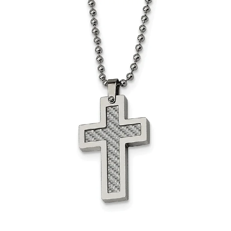 Personalized Pendant Necklace for Moms-Stainless Steel and Grey Carbon Fiber Cross Necklace