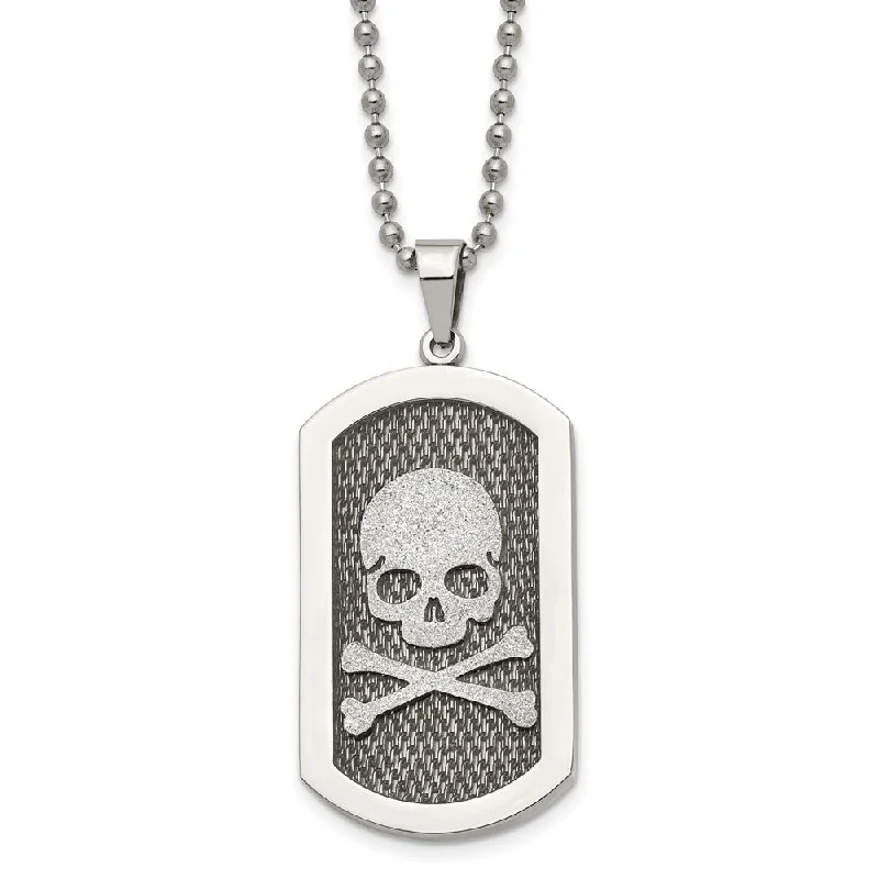 Elegant Pearl Necklace-Men's Stainless Steel Skull & Bones Dog Tag Necklace, 24 Inch