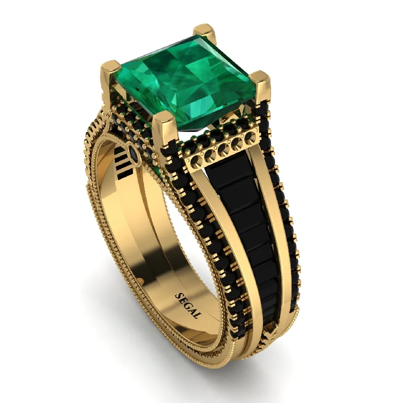 Wedding Ring Set with Diamonds-Princess Geometric Emerald Engagement Ring - Marilyn No. 34