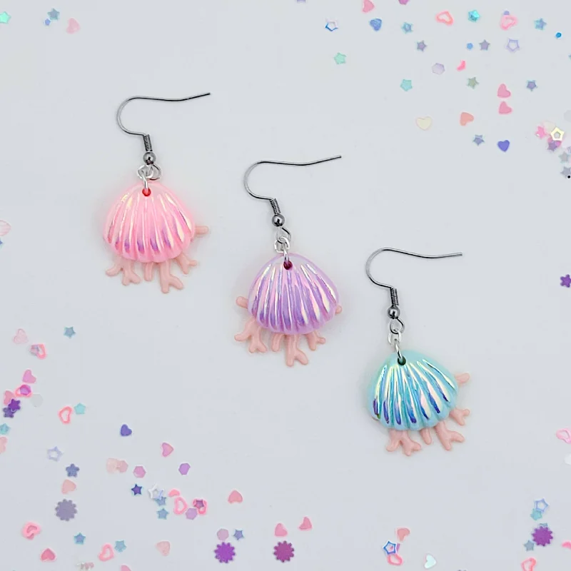 Handcrafted Drop Earrings for Unique Look-Pastel Seashell Earrings