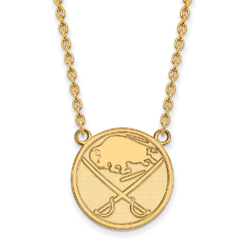 Layered Chain Necklace for Fashionistas-SS 14k Yellow Gold Plated NHL Buffalo Sabres Large Necklace, 18 Inch