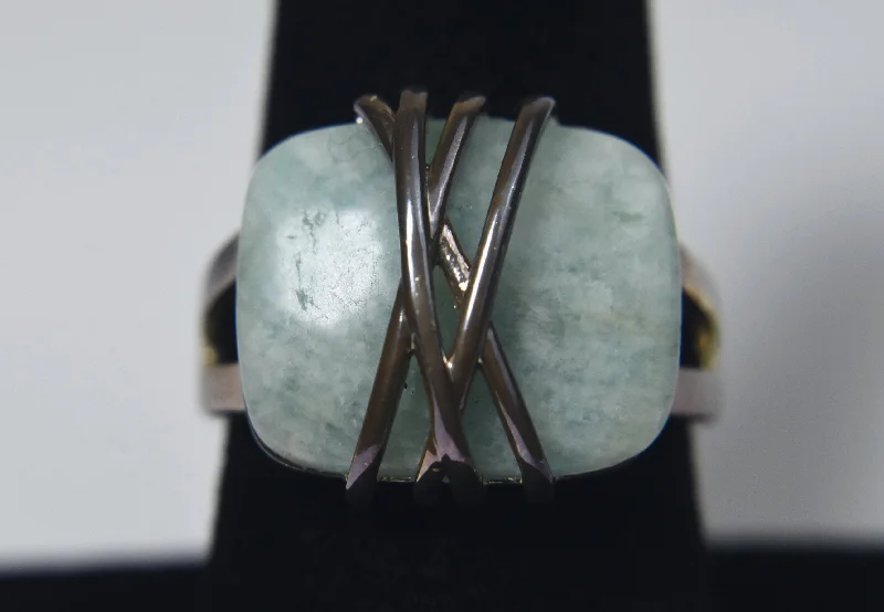 Silver Men’s Ring with Design-Amazonite Silver Ring - Size 8