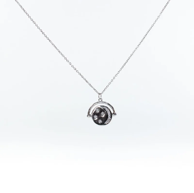 Large Crystal Necklace for Evening Wear-Moon & Stars Flippable CZ Necklace