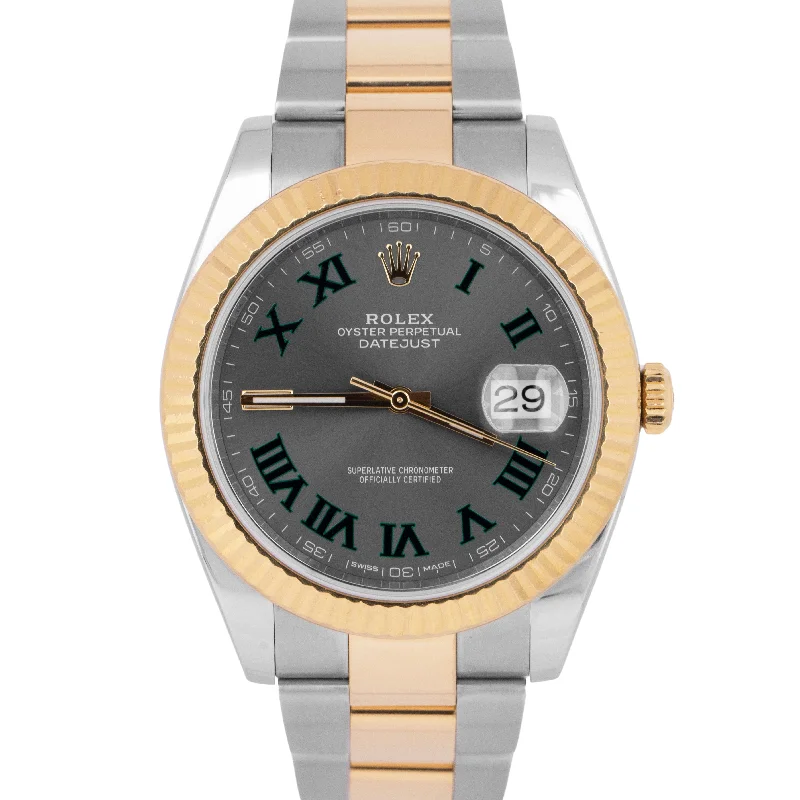 Elegant Leather Strap Watches for Men-MINT PAPERS Rolex DateJust 41 Wimbledon Two-Tone 18K Gold 41mm Oyster 126333 BOX