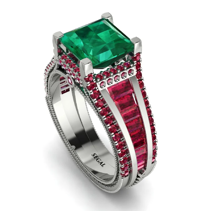 Black Wedding Band for Men-Princess Geometric Emerald Engagement Ring - Marilyn No. 51