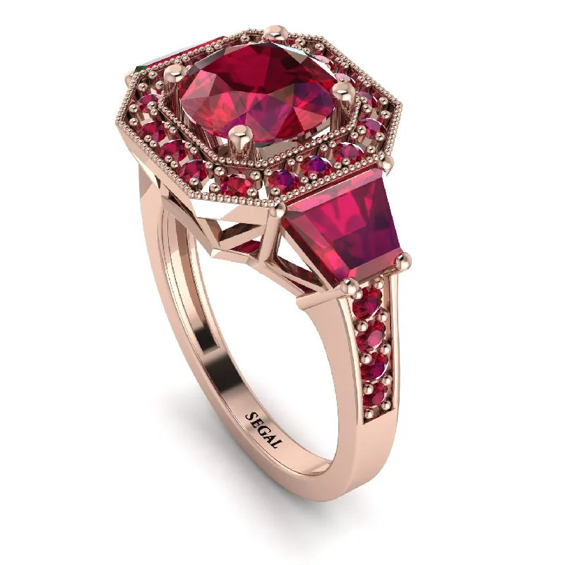 Customizable Silver Ring for Men-Modern Halo Princess Cut Ruby Stone Engagement Ring - Doris No. 56