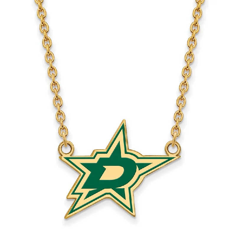 Large Pendant Necklace for Fashion Statement-SS 14k Yellow Gold Plated NHL Dallas Stars LG Enamel Necklace, 18 Inch