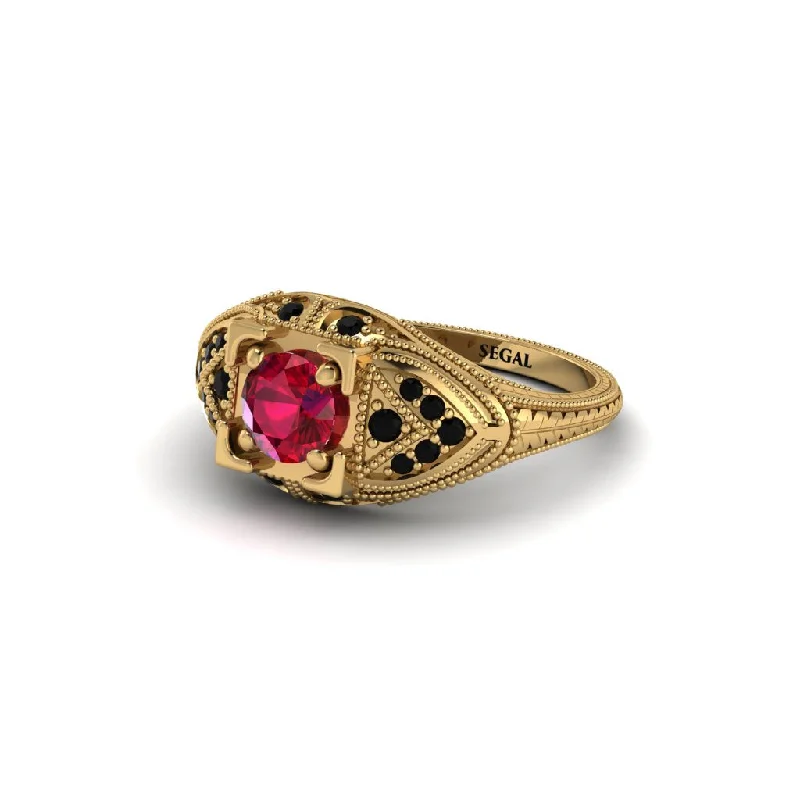 Simple Silver Band Ring for Men-Round Ruby Filigree Art Deco Vintage Engagement Ring - Bree No. 40