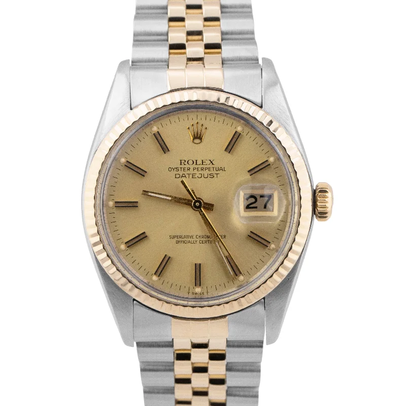 Classic Digital Watches with Date Display-Rolex DateJust 36mm CHAMPAGNE Two-Tone 14K Yellow Gold Stainless Watch 16013