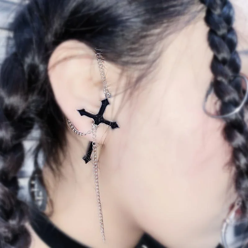 Statement Earrings for Special Occasions-Women's Gothic Cross Chain Earrings