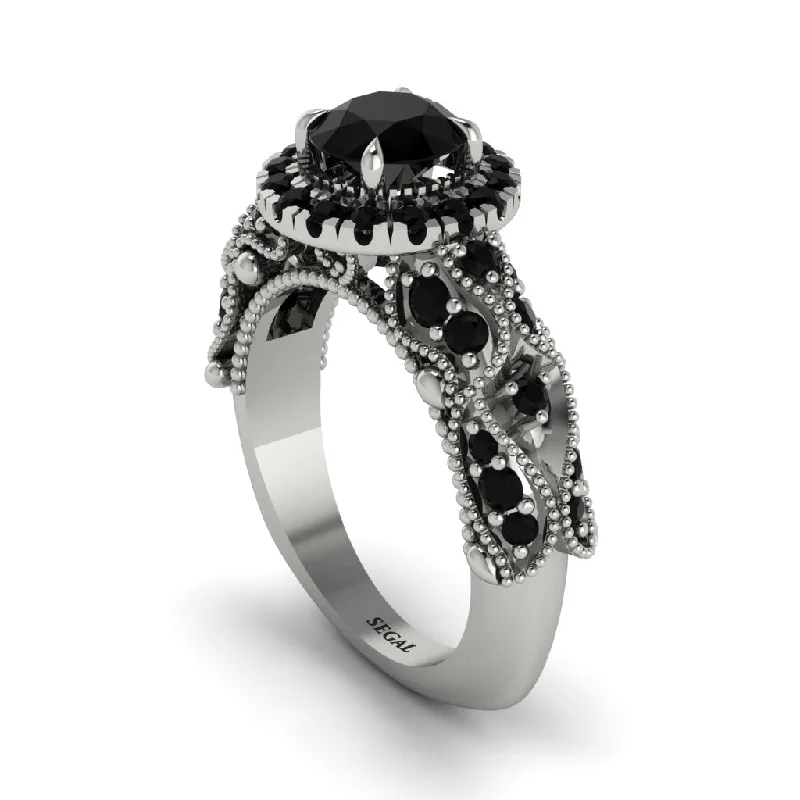 Elegant Men’s Wedding Ring-Exclusive Halo Black Diamond Milgrain Engagement Ring - Kendra No. 39