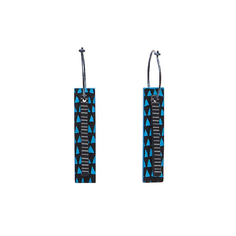 Simple Drop Earrings for Casual Outfits-Lene Lundberg K Form Long Black/Blue Tab Earrings