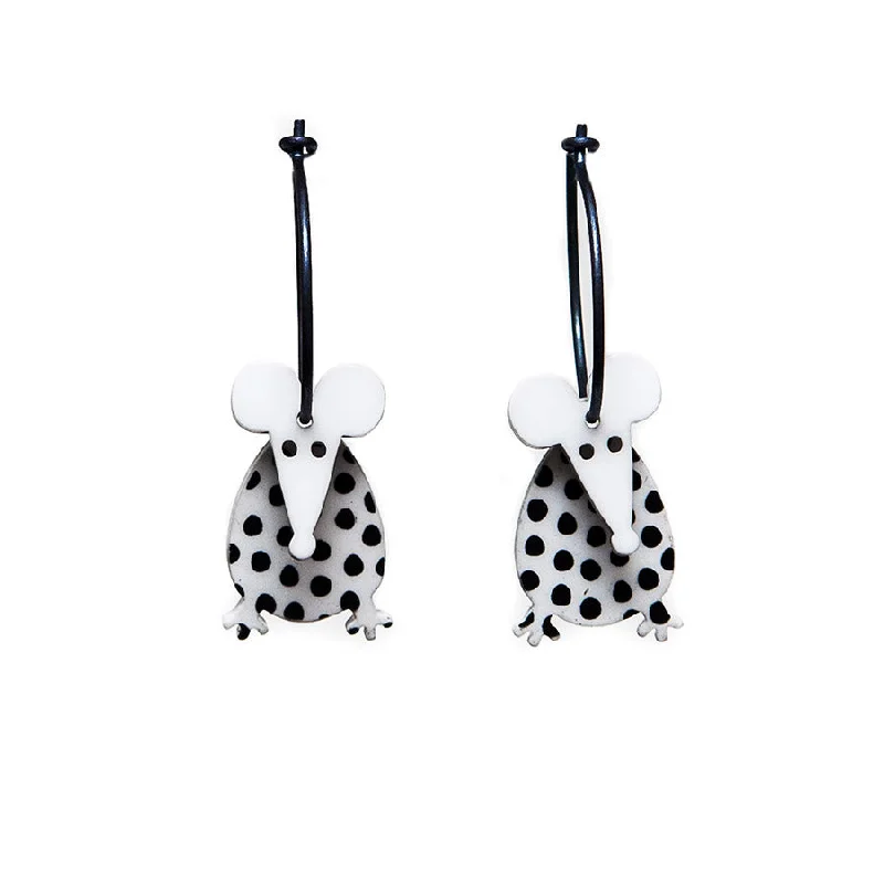 Classic Earrings for Women-Lene Lundberg K-Form Grey/Black Spotty Mouse Earrings