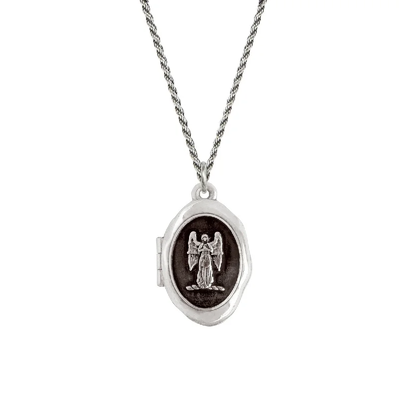 Sparkling Silver Necklace for Special Events-Guardian Angel Locket