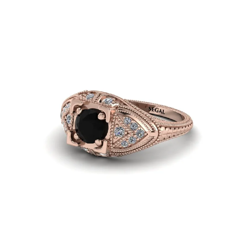 Unique Custom Ring for Special Moments-Round Black Diamond Filigree Art Deco Vintage Engagement Ring - Bree No. 8