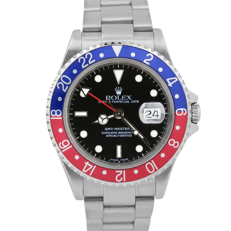 Men's Luxury Watches with Classic Design-PAPERS Rolex GMT-Master II PEPSI Blue Red Stainless Steel 40mm 16710 Watch BOX