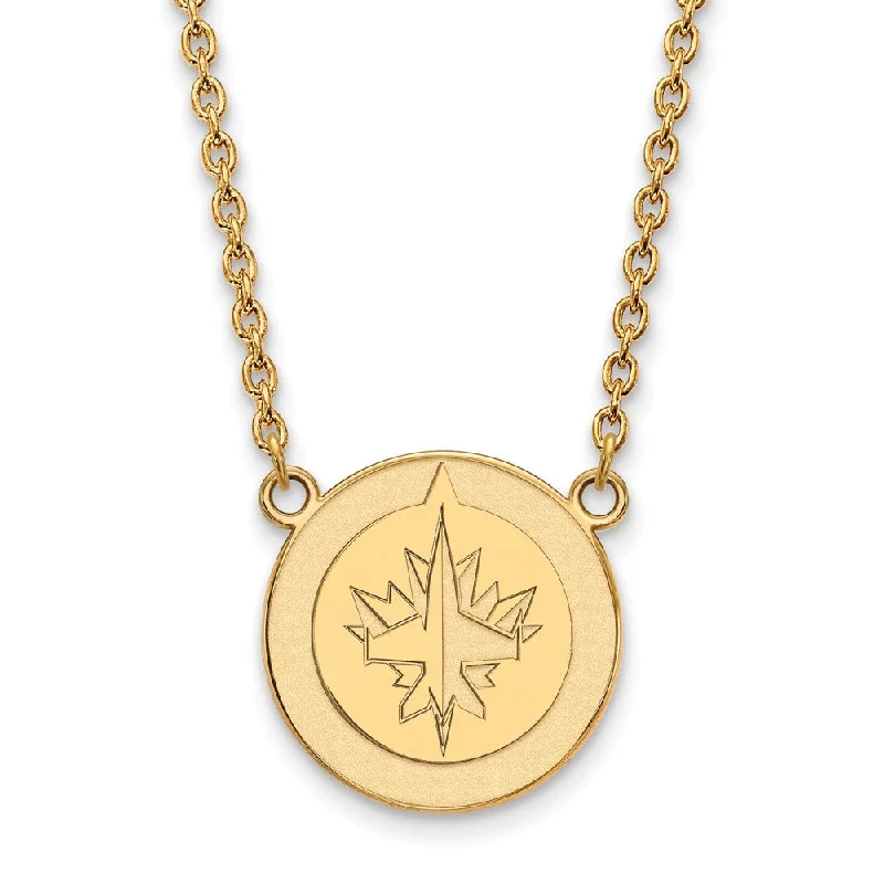 Elegant Silver Necklace for Formal Occasions-SS 14k Yellow Gold Plated NHL Winnipeg Jets Large Necklace, 18 Inch