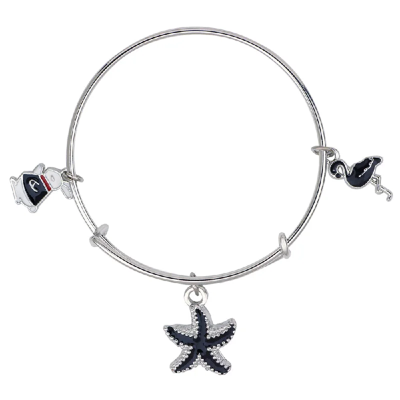 Colorful Enamel Bangles for Summer-Mahi Starfish, Swan & Rabit Shaped Enamel Work Charm Bracelet with Rhodium Plated for Girls (BRK1100880R)