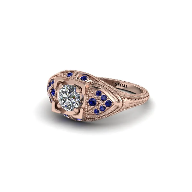 Rose Gold Engagement Ring-Round Diamond Filigree Art Deco Vintage Engagement Ring - Bree No. 62