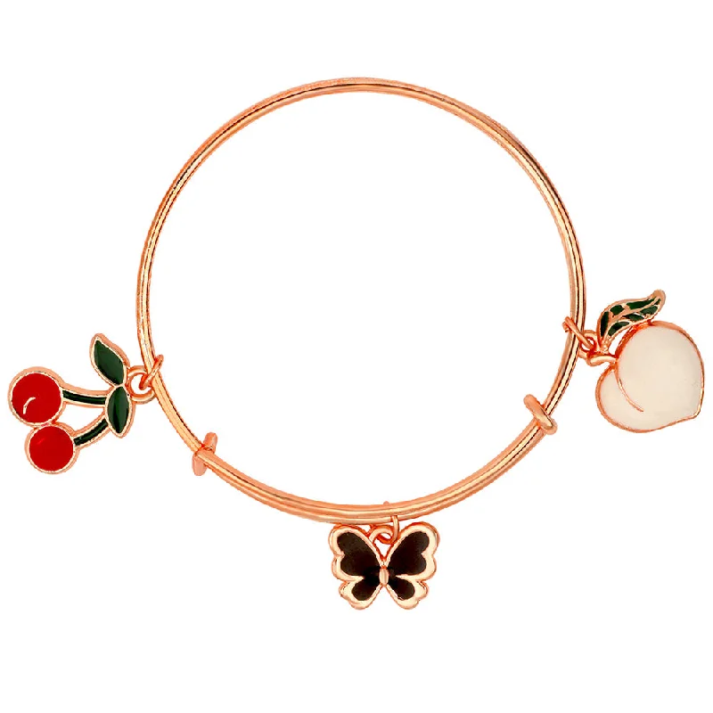 Classic Bangles for Brides-Mahi Cherry & Butterfly Shaped Rose Gold Plated Enamel Work Charms Bracelet for Kids (BRK1100867Z)