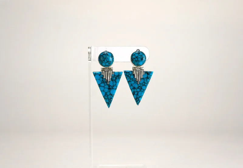 Soft Silver Earrings for Sensitive Ears-Vintage Deco Turquoise Triangle Earrings