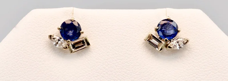 Custom Earrings for Fashion Forward Look-14K white gold Sapphire stud earrings with Diamonds