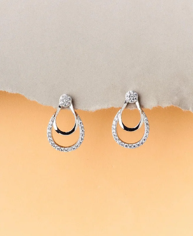 Trendy Earrings for Young Adults-Pretty Stone Studded Silver Earring