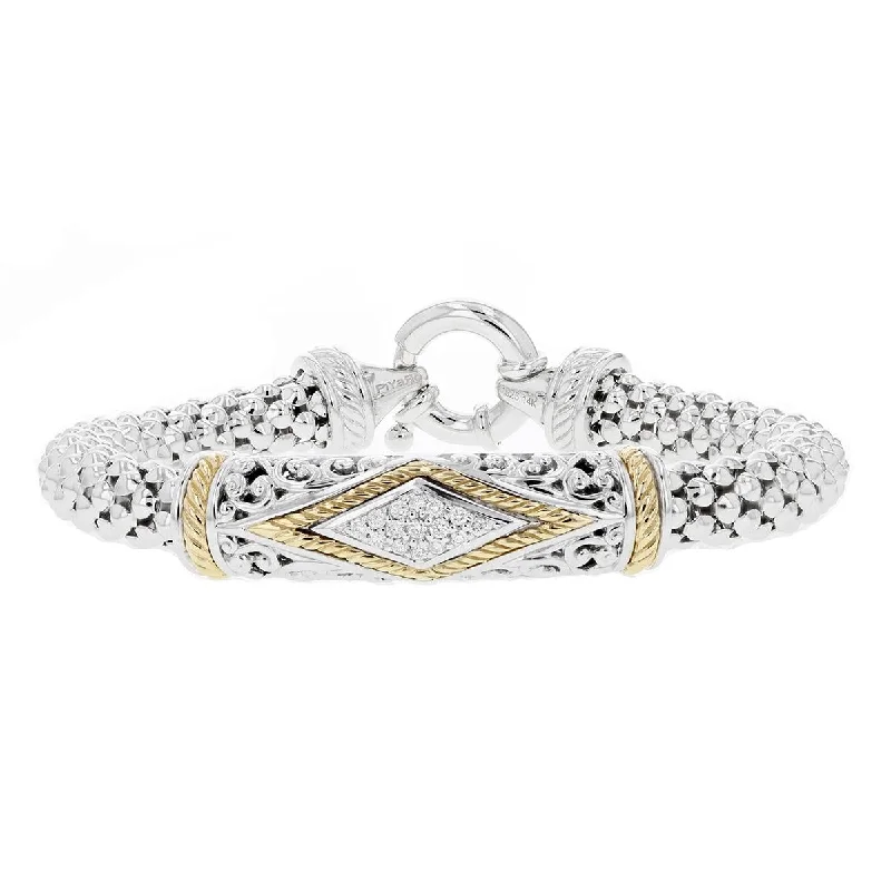 Luxury Silver Bracelet for Special Occasions-VINTAGE STYLE STERLING SILVER BRACELET WITH GOLD ACCENTS AND DIAMONDS, 1/4 CT TW