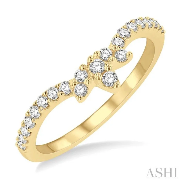 Custom Birthstone Ring for Fashion-1/3 ctw Triple Marquise Centerpiece Round Cut Diamond Curved Wedding Band in 14K Yellow Gold