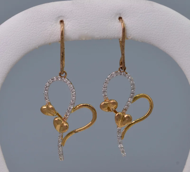 Luxury Pearl Earrings for Brides-10K yellow gold and diamond heart-shaped earrings