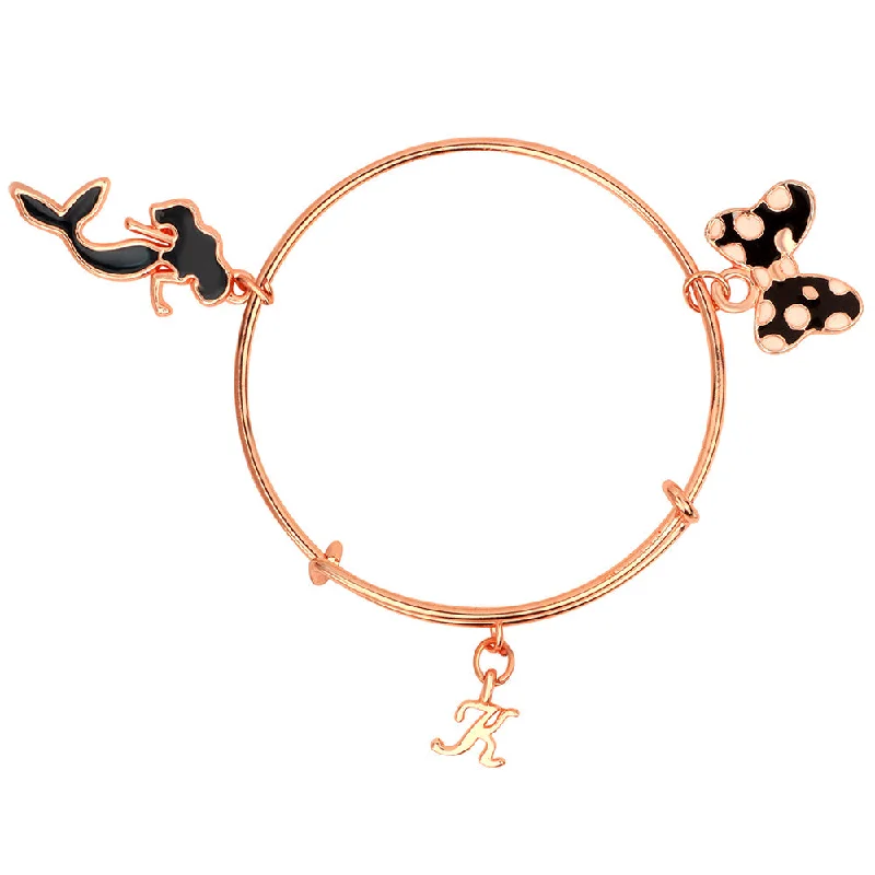 Designer Bangles for Formal Occasions-Mahi K Letter & Butterfly, Mermaid Shaped Rose Gold Plated Charm Bracelet for Girls (BRK1100833Z)