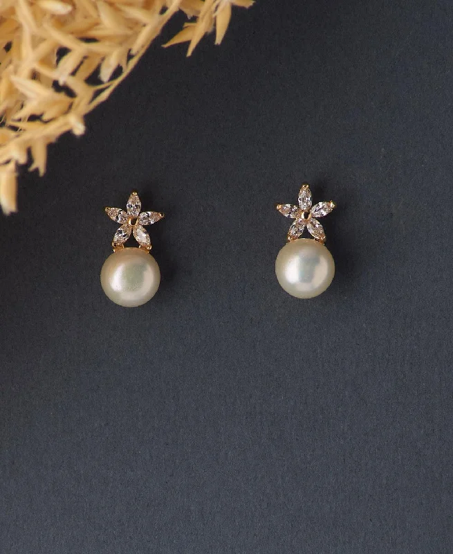 Fashionable Earrings for Teenagers-Pretty White Pearl Stud Earring