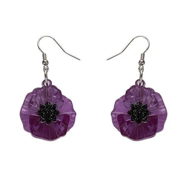 Silver Earrings for Elegant Looks-Erstwilder - Poppy Field Drop Earrings (Purple) - Poppy Drops (2019)