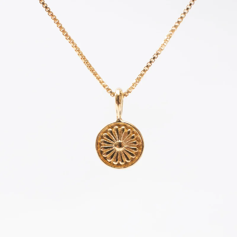 Vintage Style Necklace-Gold Vermeil India Temple Flower Disc Necklace