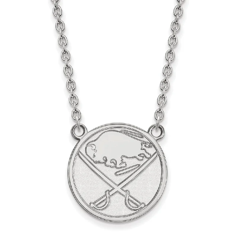 Multi-layer Necklace for Fashion-14k White Gold NHL Buffalo Sabres Large Necklace, 18 Inch