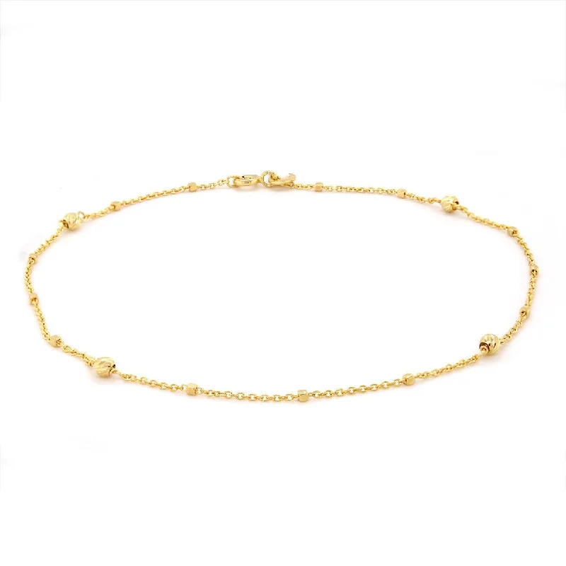 Classic Gold Bangle Bracelet for Women-YELLOW GOLD DIAMOND CUT BEAD BRACELET