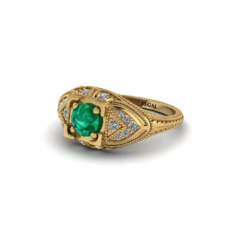 Wedding Ring with Matching Engagement Ring-Round Emerald Filigree Art Deco Vintage Engagement Ring - Bree No. 4