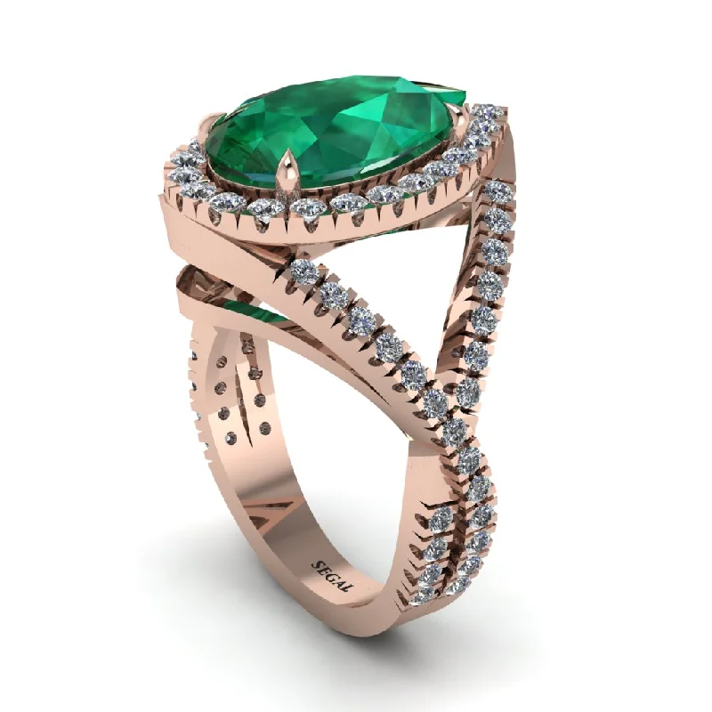 Custom Engagement Ring with Diamonds-Infinity Style Shank Halo Pear Emerald Engagement Ring - Janelle No. 5