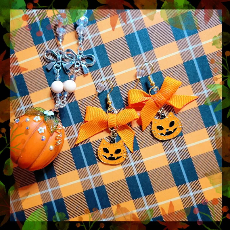 Personalized Earrings for Gifts-Pumpkin Cat Earrings