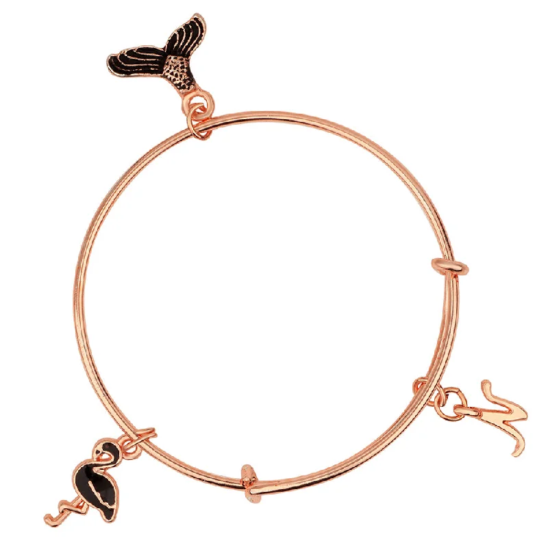 Classic Silver Bangle Set for Weddings-Mahi T Letter & Swan Shaped Rose Gold Plated Enamel Work Kids Bracelets for Kids(BRK1100823Z)